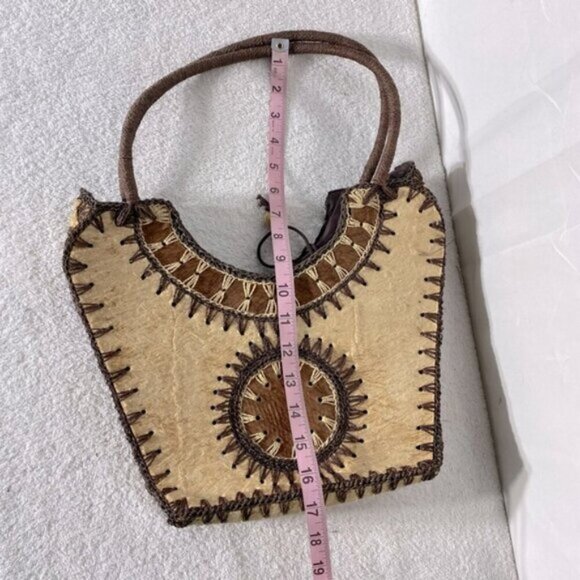 Vintage Handcrafted Brown & Cream Purse Shoulder Bag Handbag - Picture 3 of 13